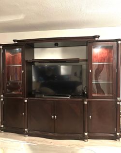 Klaussner Wooden Entertainment Center with Glass Cabinets