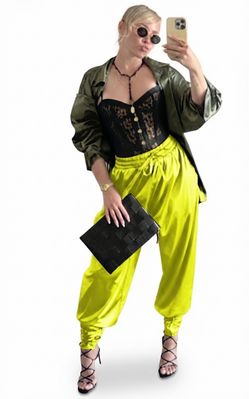 New Without Tag 💚🐊 Laina Rauma green drawstring club bed lightweight satin pants size S