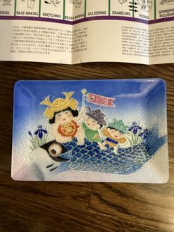 ANDO Japanese CloisonnĆ© Plate ā Childrenās Day Koi ā Box & Papers