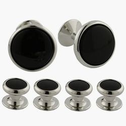 David Donahue formal set of black onyx and silver-tone cufflinks and studs