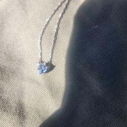 Silver Diamond Amd Aqua Heart Necklace 