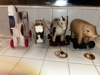 4 Vintage Wooden Farm Pull Toys
