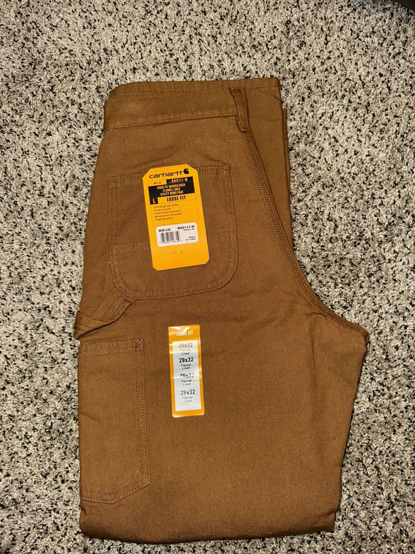 *NWT* Carhartt BN0111-M Mens Brown Flannel-Lined Utility Work Pants Size 29x32