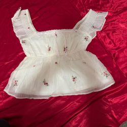 White Floral Embroidered Flutter Sleeve Top