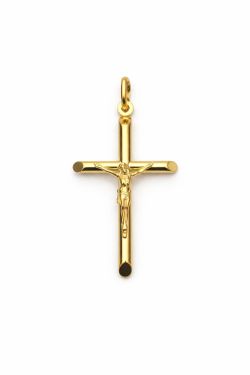 10K Yellow Gold Crucifix Cross Pendant Religious Charm 1.7"