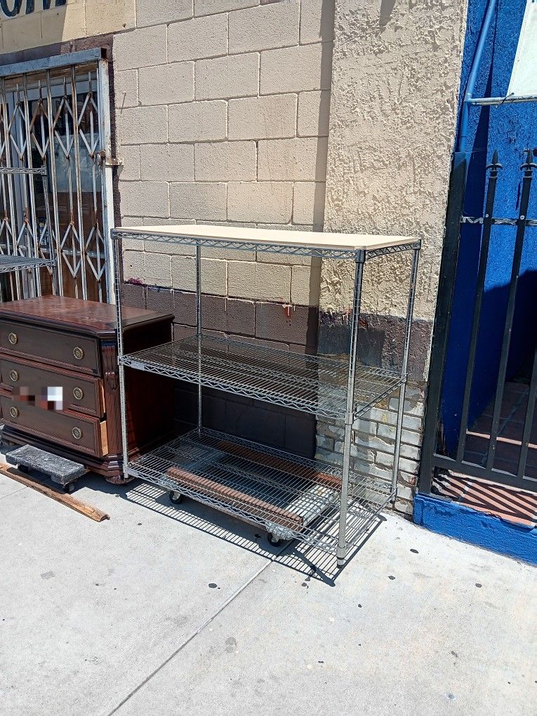 Chrome Wire 3-tier Metal Shelving Unit Wooden Top