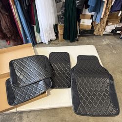 NBTEPEM Black Bling Leather Car Floor Mats Full Set