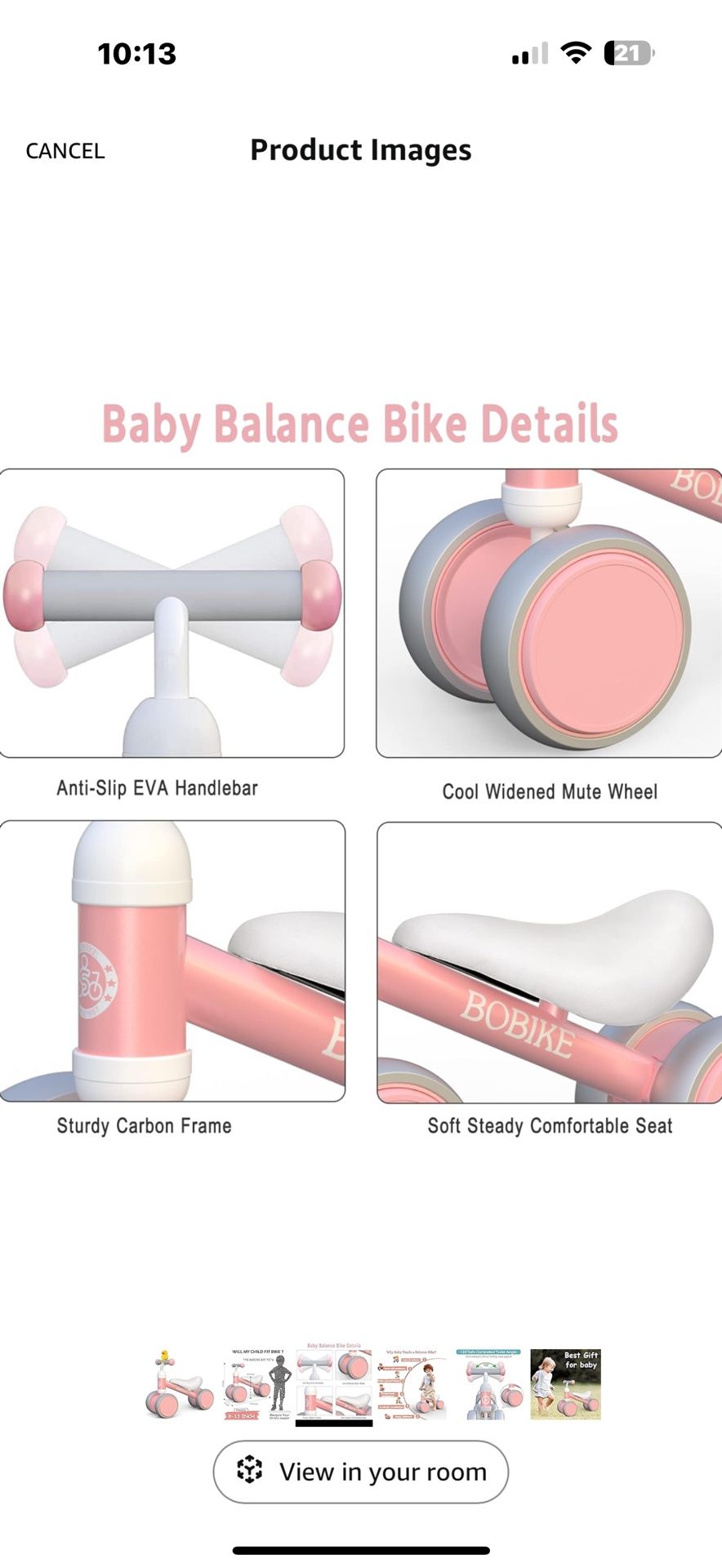 Baby Balance Bike Toys for 10-24 Months Kids Toy Boy and Girls Gifts Toddler Best First Birthday Gift Children Walker No Pedal Infant 4 Wheels Bicycle