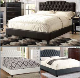 Full Black Crystal Button Bed With Ortho Mattress Included