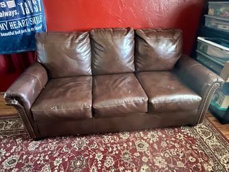 Brown Leather Pullout Couch- Queen Size