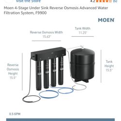 New / Never used - Moen 4-Stage Under Sink Reverse Osmosis Advanced Water Filtration System, F9900 