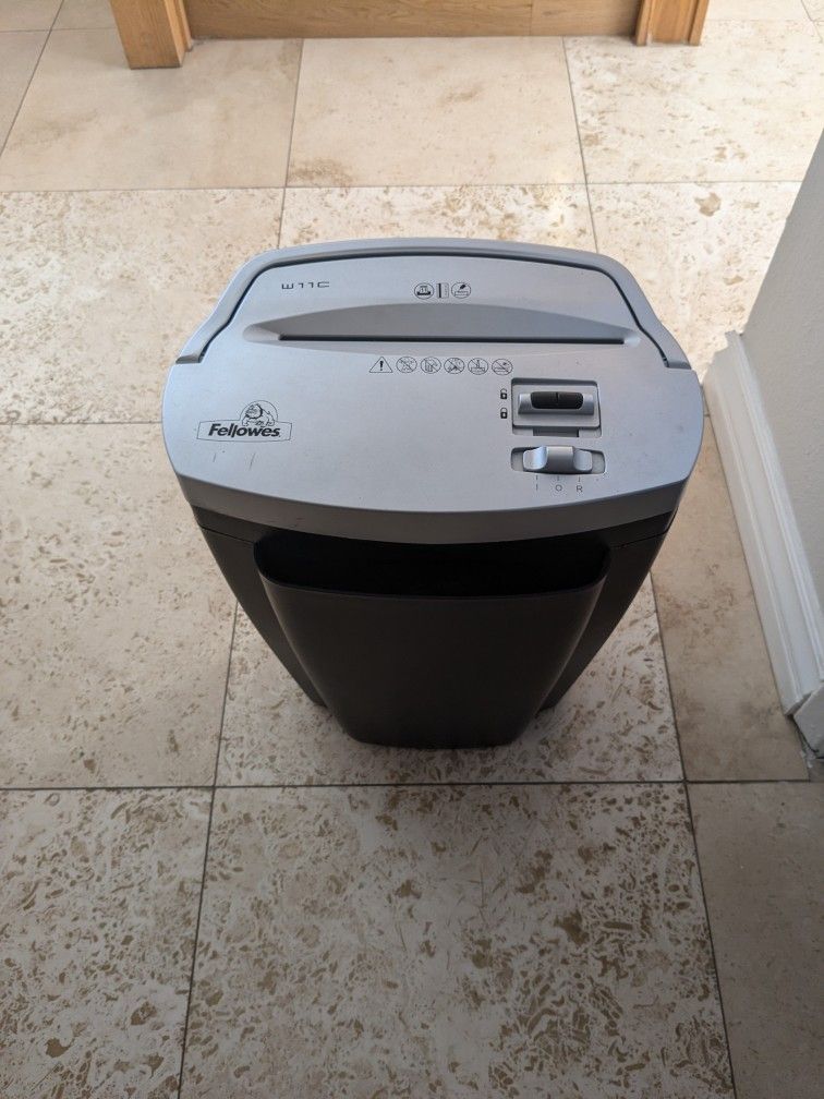 Fellowes Brand Powershred W11C 11-Sheet Cross-cut Paper Shredder, Credit Card Shredder w Safety Lock. 
5.5 Gallon. 