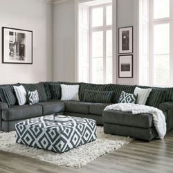 SECTIONAL GUN METAL CHENILLE REVERSIBLE ZIPPERED CUSHIONS (F) $2149 OTTOMAN SOLD SEPARATELY  