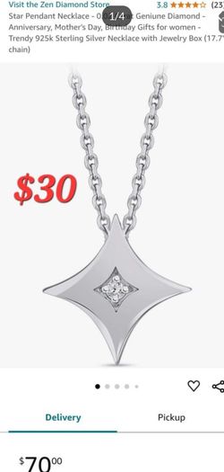 Zen Diamond Pendant Necklace Certified with G Color S12 Clarity 17.7 inch/45 cm, 925k Sterling Silver Birtday Gift Valentines Gift, Mothers Day Gift,