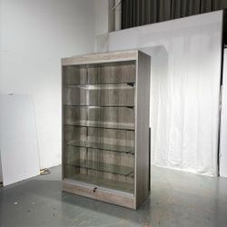 Glass shelf and sliding door cabinet with lock