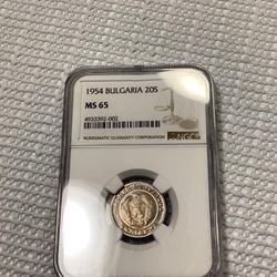 1954 Bulgaria 20 Stotinki denomination KM#55 NGC graded cherry Gem uncirculated Ms-65!!~(1377/FAX//OFRUP)