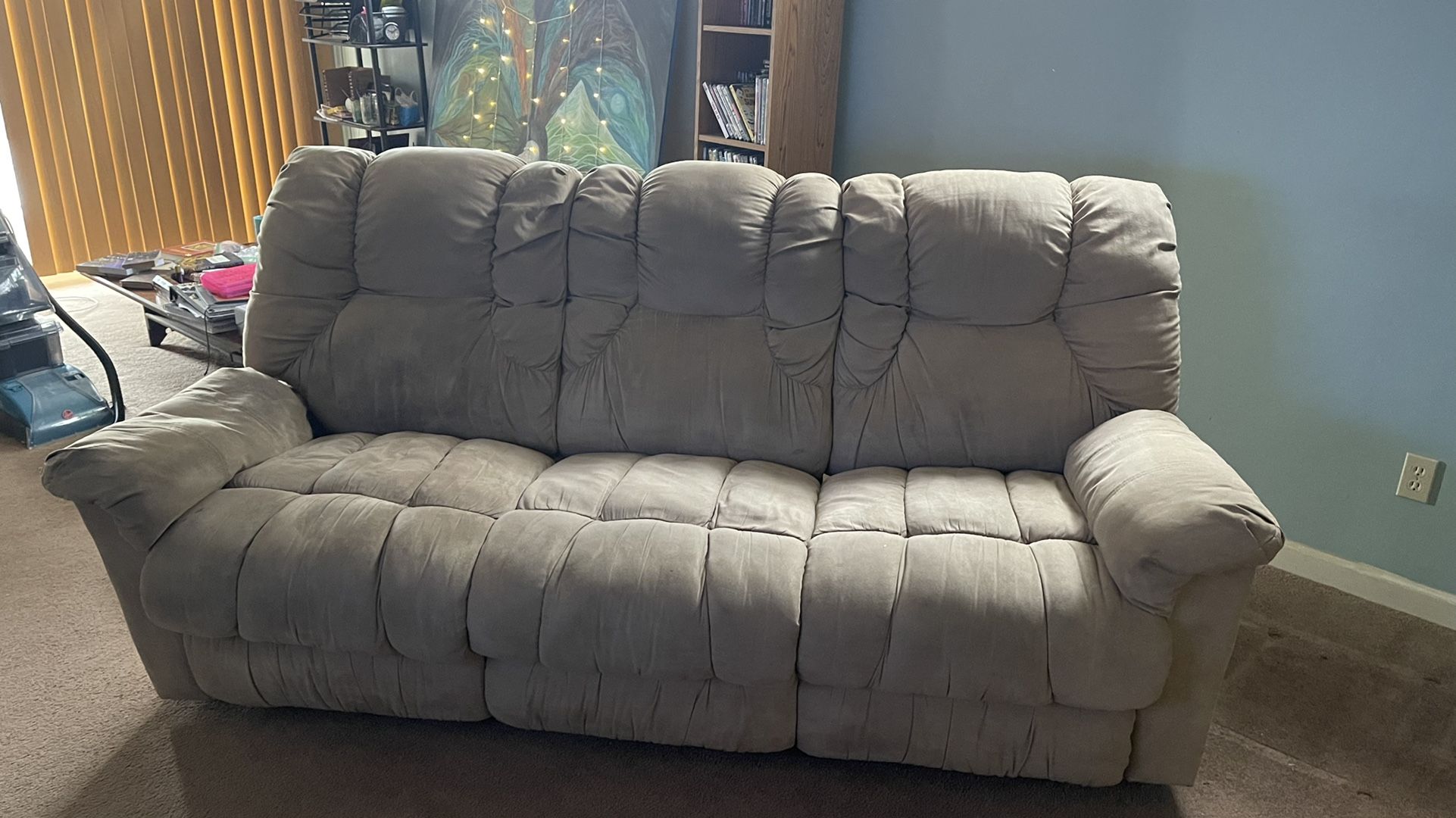 Double Recliner Suede Couch