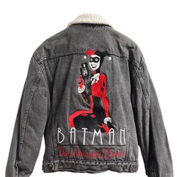 Vintage Levi’s Harley Quinn black jacket rare fur 80’s Batman the animated series   