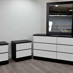 Dresser-with-Mirror-and-Nightstands 🚚(Immediate-Delivery)💨 