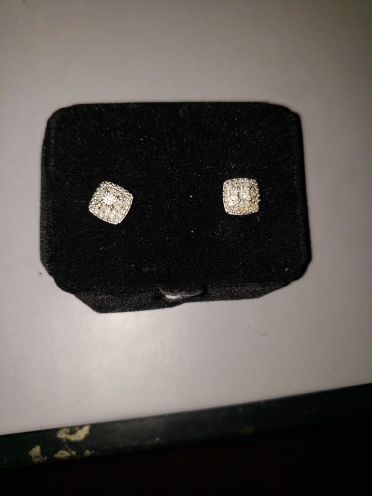 Sterling  Siver And Diamond Earrings.