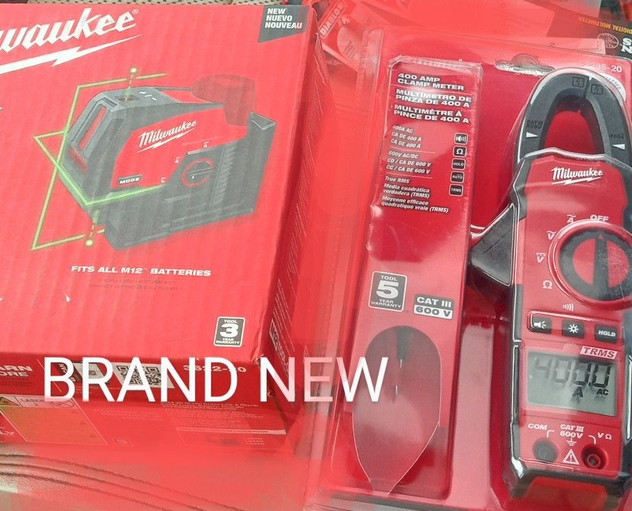 Brand New Milwaukee Green Lazer Level & New Milwaukee Multimeter 