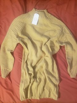 LILLUSORY Women's Mock Neck Sweater Dress Lantern Sleeve Ribbedl