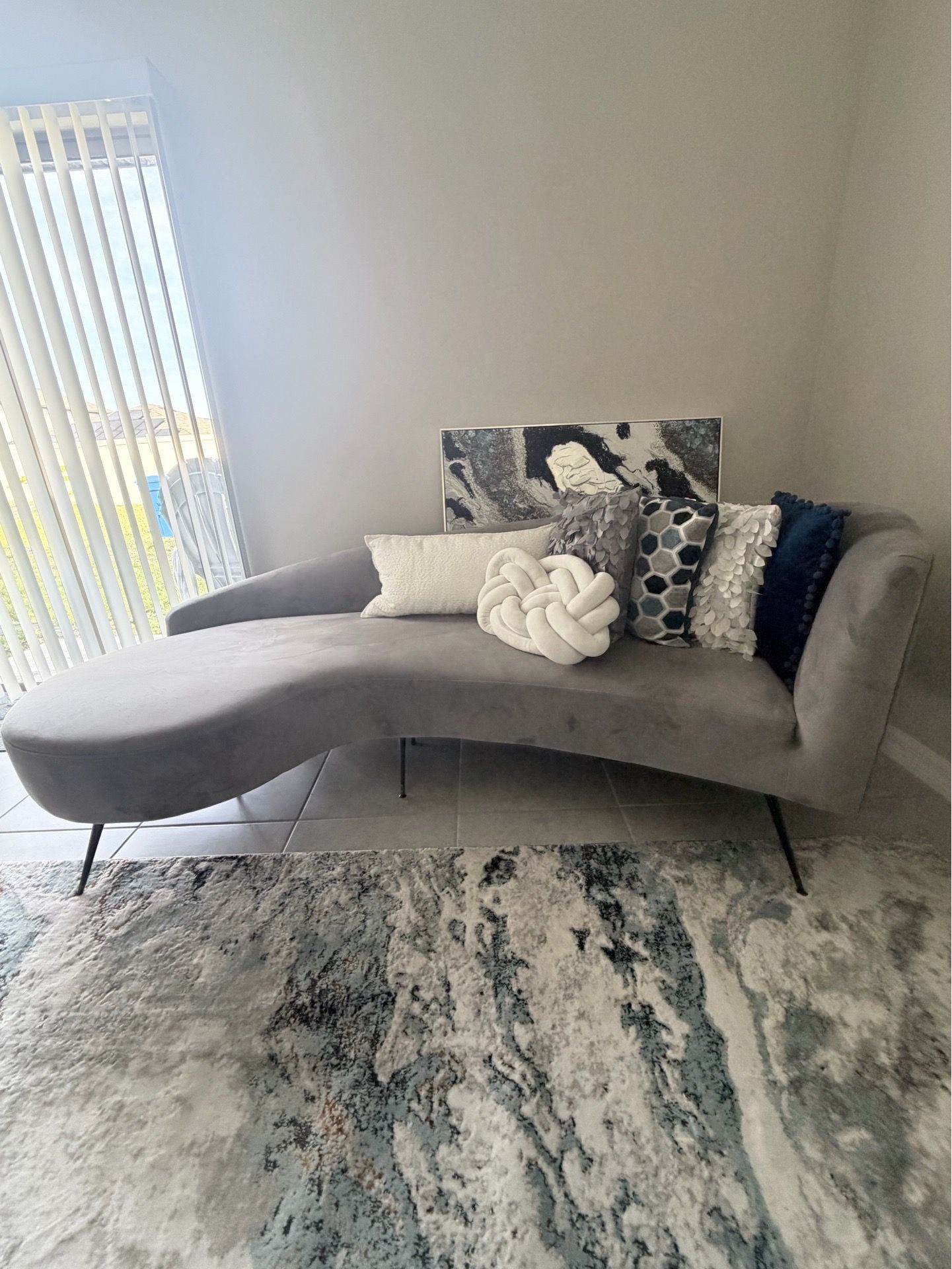 Gray Velvet and Black and Gold Parisian Sofa