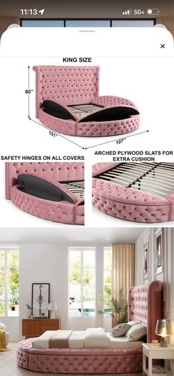 Pink Velvet King Size Bed
