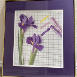 Gold Framed Vintage Irises Print w/Purple Mat 