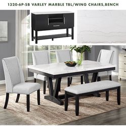 GENUINE MARBLE TABLE WITH CHAIRS AND BENCH