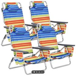 Goplus Backpack Beach Chairs, 2 Pcs Portable Camping Chairs with Cool Bag and Cup Holder, 5-Position Outdoor Reclining Chairs for Sunbathing, Fishing,