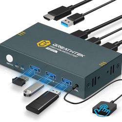 USB3.0 KVM Switch 2 Port HDMI, 4K@60Hz KVM Switch 1 Monitors 2 Computers with 3 USB3.0 Ports, HDMI KVM Switches for 2 PCs Share 1 Monitors and USB Dev