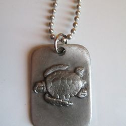 MADISON TRADER ~ SEA TURTLE PENDANT DOG TAG 24" DISTRESSED SILVER NECKLACE