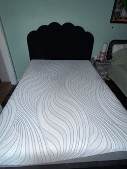 Bed Frame with Scalloped Upholstered Headboard