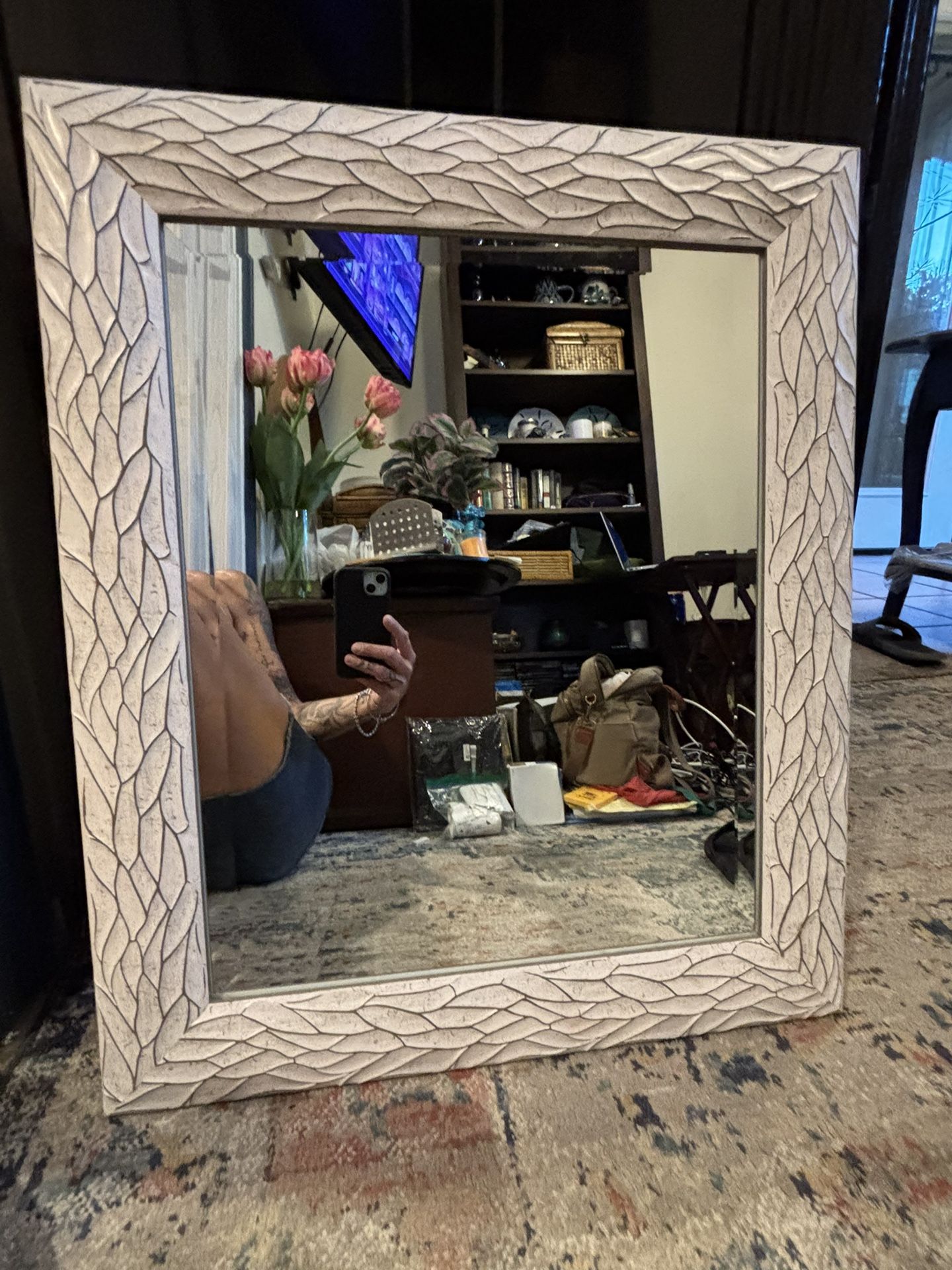 White & Grey 25”x21” Decor Mirror