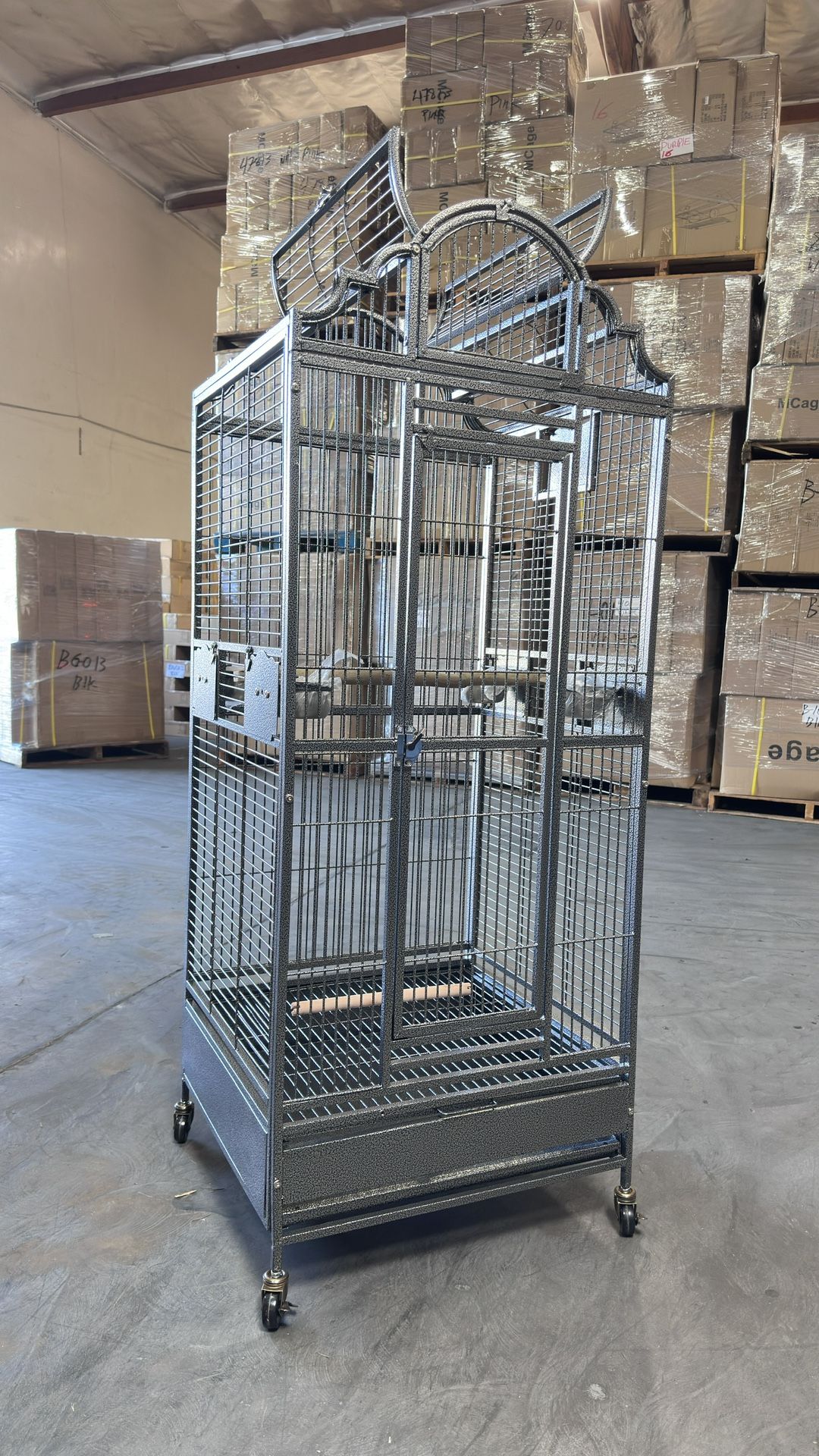 Large Elegant Open Perch Stand Top Parrot Bird Cage With Rolling Wheels ...