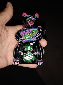 Vintage wooden hand Crafted And Painted black cat made in Japan