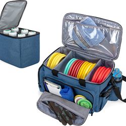 Disc Golf Bag Holds 25 Disc Capacity, Disc Golf Bag with Cooler Bag Holds 6 Cans, Extra Storage Pockets and Waterproof PU Material Bottom