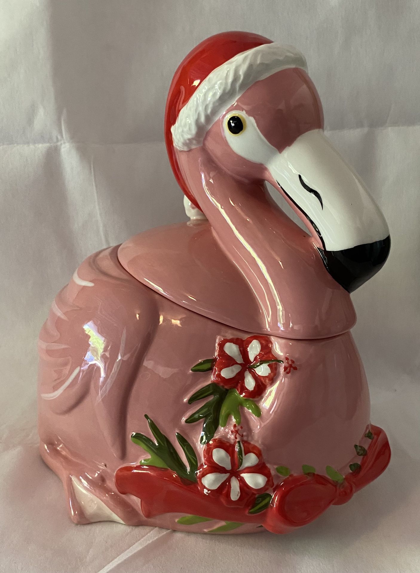 Vintage pink Flamingo Cookie Jar Ceramic 