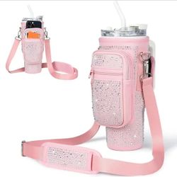 Bling Diamond Water Bottle Carrier Bag with Phone Pocket for Stanley 40/30 oz