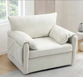 40" Oversized 360° Swivel Chair, Teddy Fabric Accent Chairs, Modern Lounge Single Sofa with Armrests and Plush Backrest