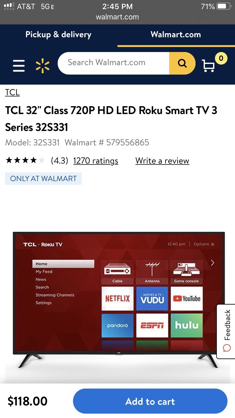 TCL Roku 32’ Smart TV