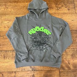 Sp5der Web Graphic Hoodie Gray Green