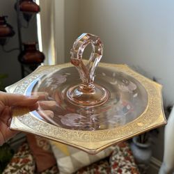 Vintage Pink Glass Serving Tray MCM