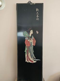 Chinese Black Lacquer Wall Panel with Figure