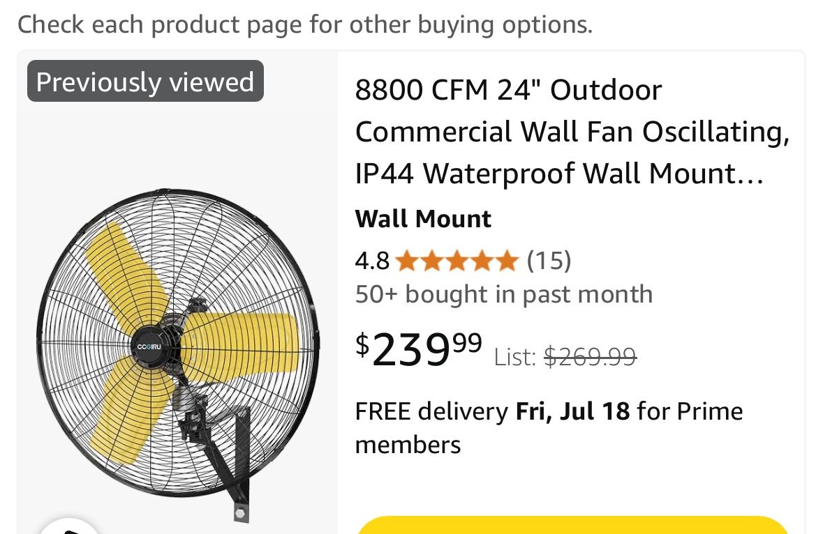 8800 CFM 24" Outdoor Commercial Wall Fan Oscillating, IP44 Waterproof Wall Mount Fan,