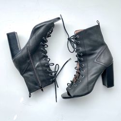 Jeffrey Campbell Black Leather Cors Peep Toe Booties