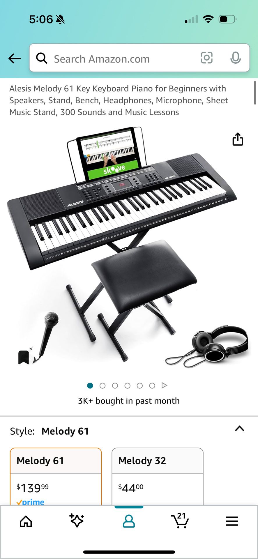  Alesis Melody 61 Key Keyboard Piano for Beginners with  Speakers, Stand, Bench, Headphones, Microphone, Sheet Music Stand, 300  Sounds and Music Lessons : Musical Instruments