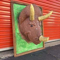 Dinosaur Head Triceratops Bust Paper Mache Wall Mount Art Sculpture Frame 43.5" Display Prop Party