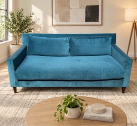 🛋️ Beautiful Teal Blue Sofa – Mid-Century Modern Style
